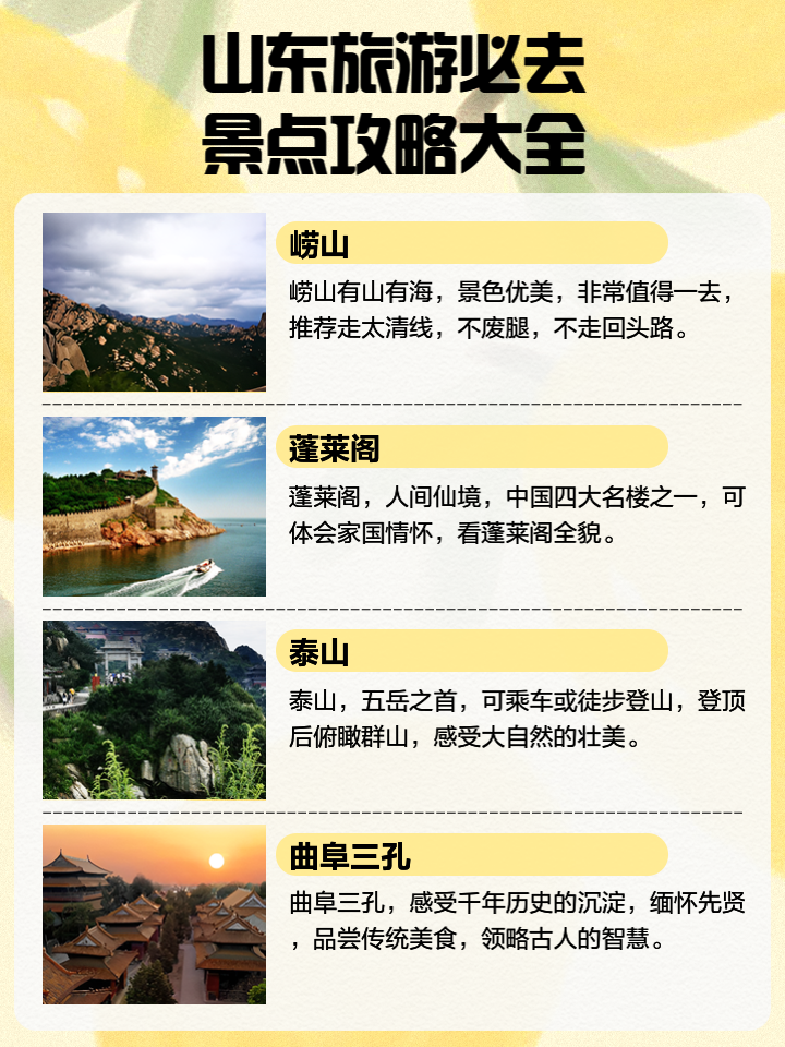 山東旅游景點一覽，美景盡收眼底，山東美景一覽，景點大全與盡收眼底之旅